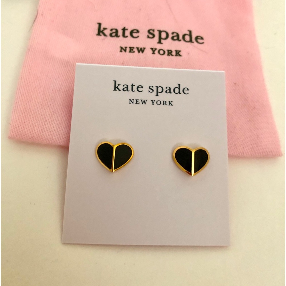 NWT Kate Spade Heritage Spade Black And Gold Stud Pierced Earrings